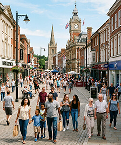 People walking on The Rye in High Wycombe